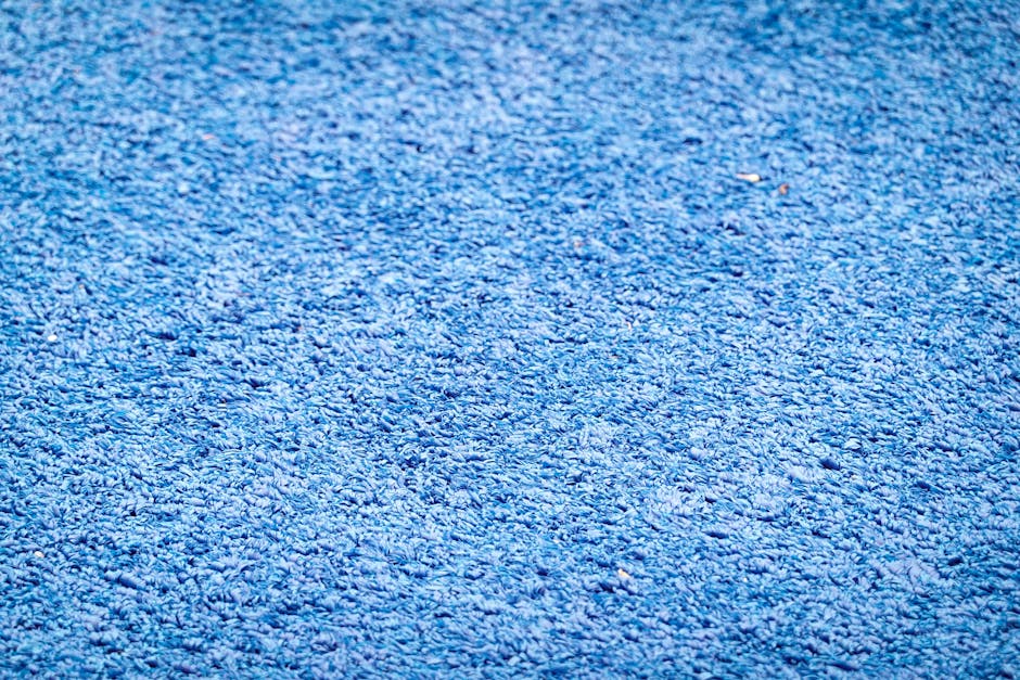 Close-up image of a deep blue carpet with a textured, cut pile surface, showing a uniform, clean appearance. The carpet is situated in a well-lit room, possibly a living space or hallway, with no visible stains or dirt, indicating thorough surface cleaning or maintenance. The description emphasizes the material's appearance and cleanliness, relevant to deep cleaning and sanitisation services provided by Carpet Cleaning Putney in the SW15 Putney area under their mould and damp carpet solutions. The overall setting suggests a fresh, hygienic environment suitable for domestic cleaning applications.
